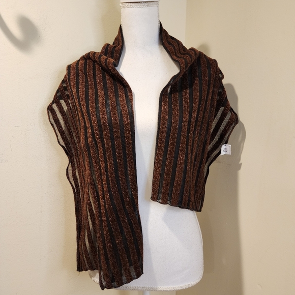 Beatrice Lissague Hand Made In France Striped Brown and Black Splarkling Scarf - Picture 5 of 7